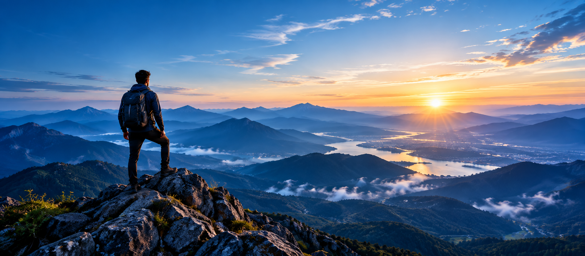 Professional standing on a mountain summit